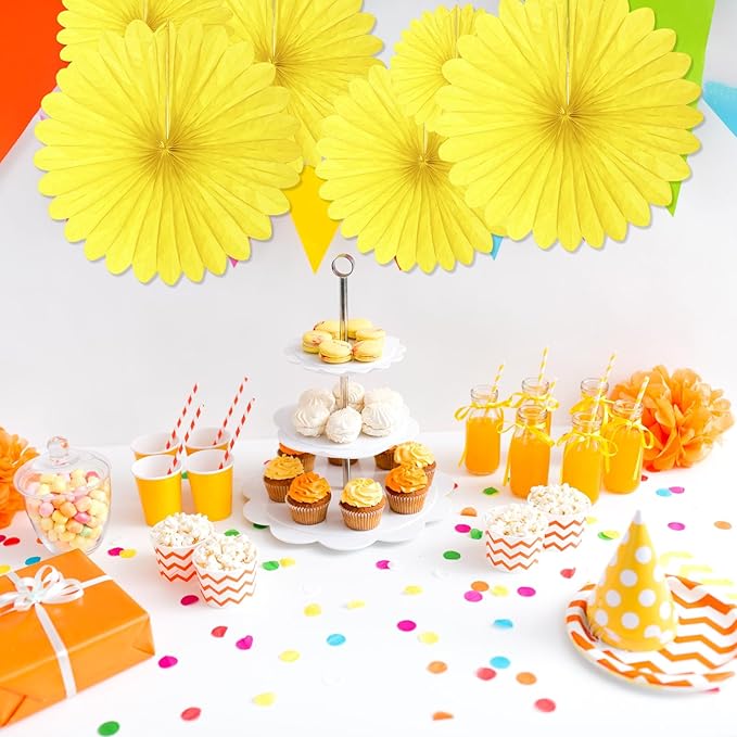 20 Pcs Light Yellow Hanging Paper Fan, Round Paper Fans Decorations Set - Image 6