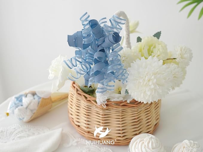 HUIHUANG Blue Gift Bows 5 inch x 8 Counts Dusty Blue Self-Adhesive Curly Ribbon - Image 6