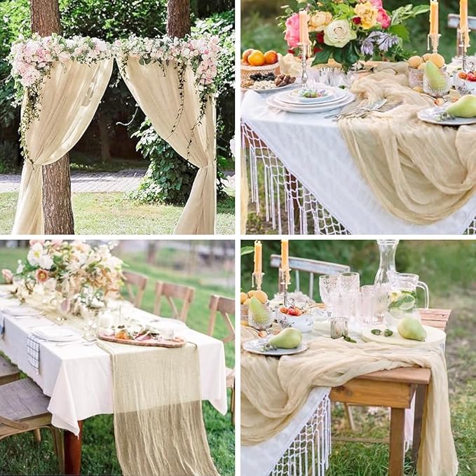 10 Pack Beige Cheesecloth Table Runner -21*120Inch Long Boho Wedding Table Decor - Image 6