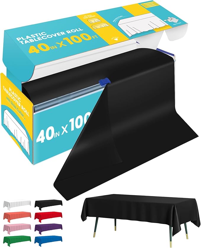 Black Plastic Table Cover Roll - 40IN x 100FT by Niuara