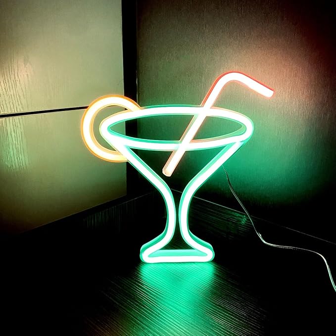 Led Green Cocktails Neon Sign, Wine Glass Neon Light Battery and USB Dual - Image 2