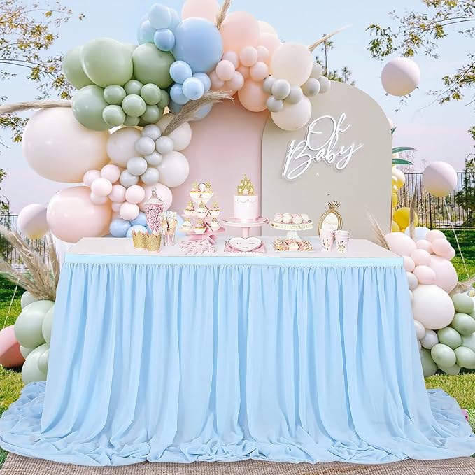 Baby Blue Table Skirt for Birthday Party14ft Rectangle or Round Chiffon Table - Image 5