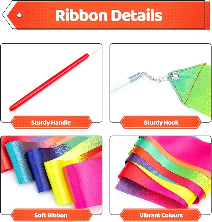 20 Pack Ribbon Dancer Wands for Kids, Rainbow Streamers Dance Ribbon, Party - Image 3