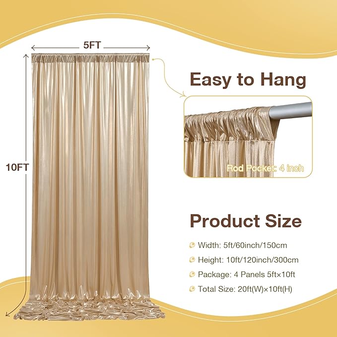20x10 ft Gliiter Champagne Backdrop Curtain - Image 7