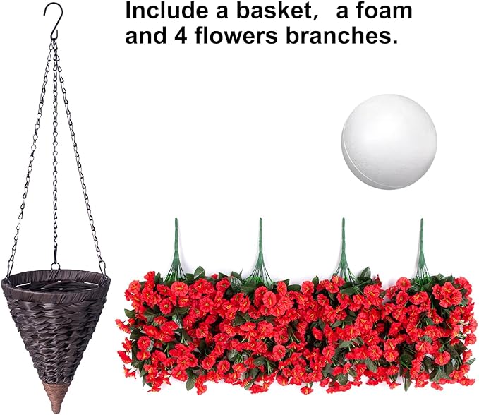 Artificial Fake Red Hanging Flowers Plants Baskets - Image 4