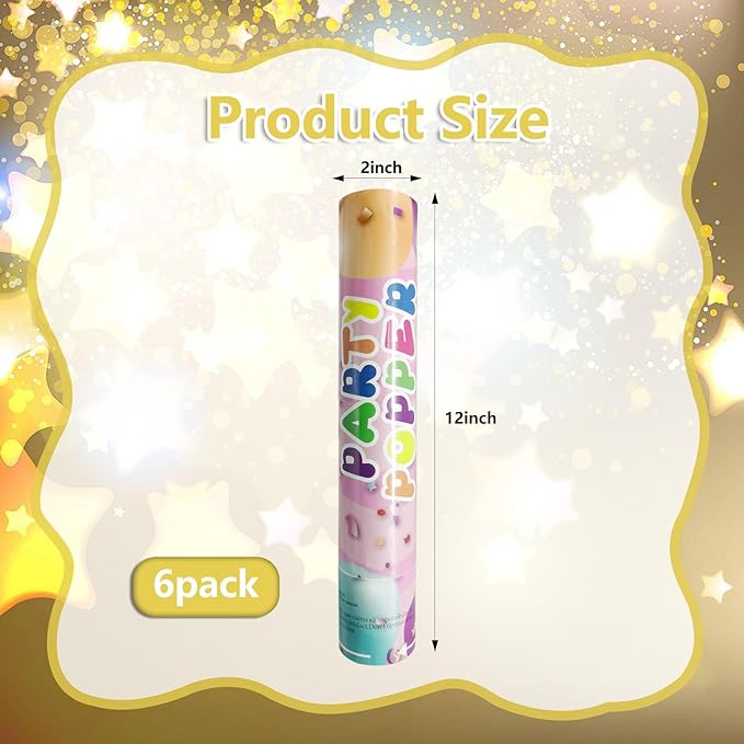 6 Pack Gold Silver Star Confetti Poppers, 12 Inch Confetti Cannon Party Poppers - Image 2