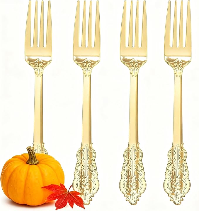 WDF 100 Piece Gold Forks Disposable by WDF