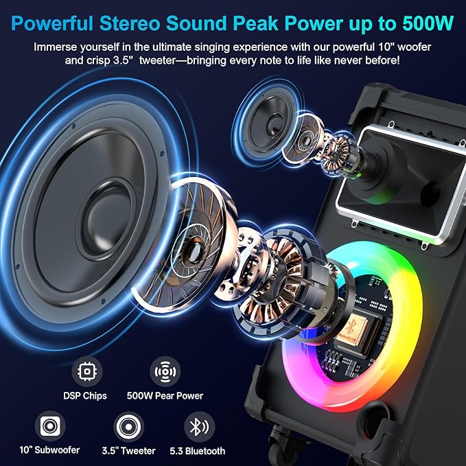 JYX Karaoke Machine with 2 Wireless Mics, PA System with Remote Control - Image 2