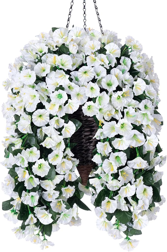 Artificial Faux Hanging White Flowers Plants Basket by HyeFloraartificialflowers