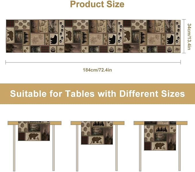 Retro Rusticd Cabin Table Runner Bear Country Farmhouse Vintage Lodge Table - Image 3