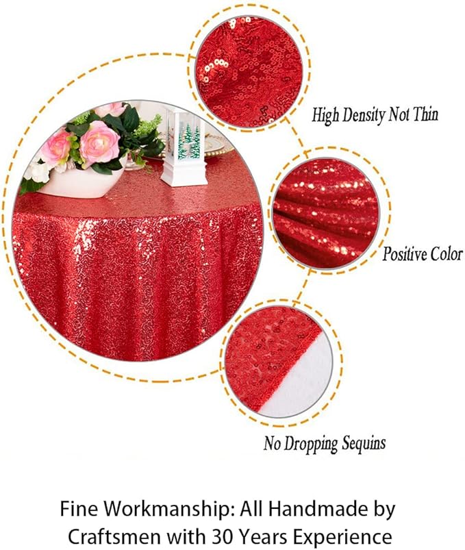 ShinyBeauty Small Tablecloth Square 36x36-Inch Red Sequin Tablecloth Glitter - Image 3