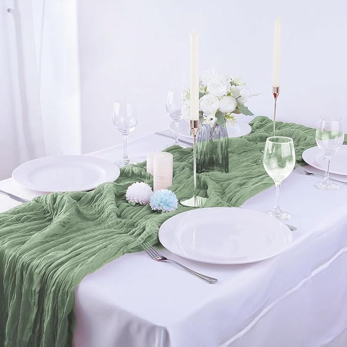 12Pcs Sage Green Cheesecloth Table Runner 120 Inch Green Cheesecloth Table - Image 3