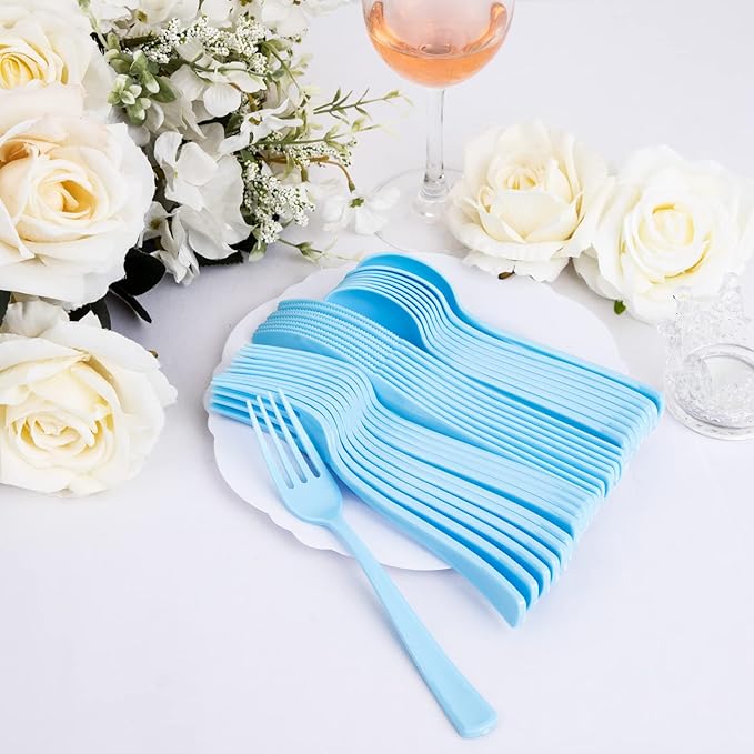 WDF 160 Piece Blue Plastic Silverware - Image 7