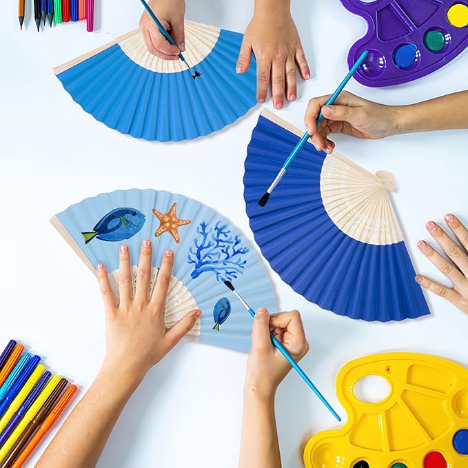 JOHOUSE 12Pcs Blue Paper Folding Hand Fans, 8.3 Inch Handheld Portable - Image 4