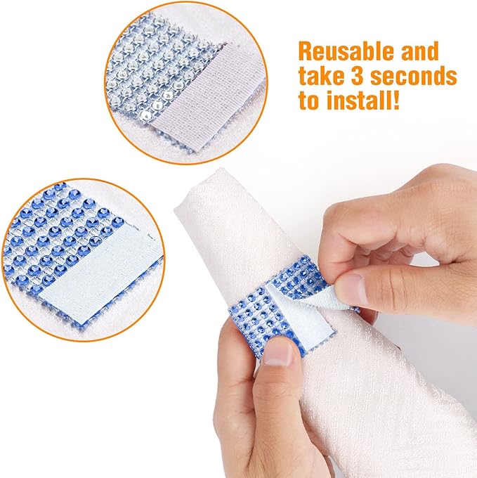 Blue Napkin Rings Bulk Set of 150pcs, Wedding Diamond Crystal Rhinestone Napkin - Image 5