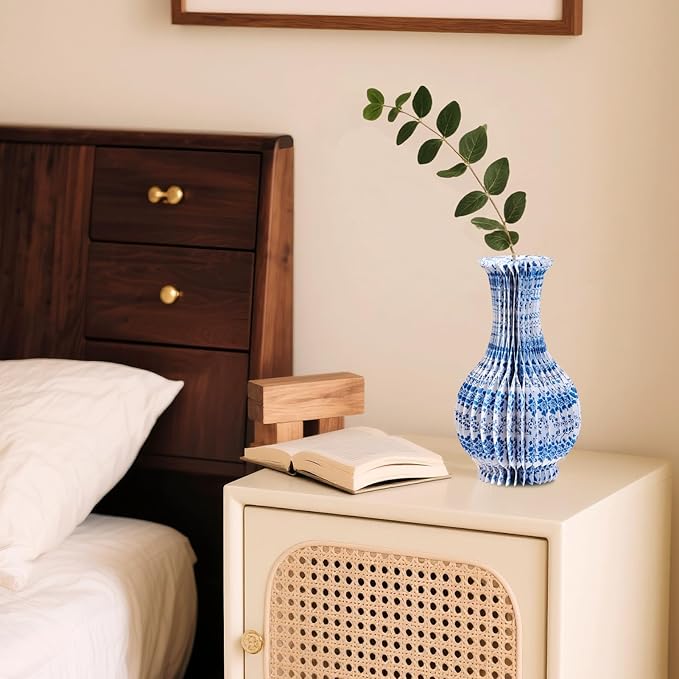 3 Pcs Blue and White Paper Honeycomb Vase, Foldable Decorative Vase - Image 5