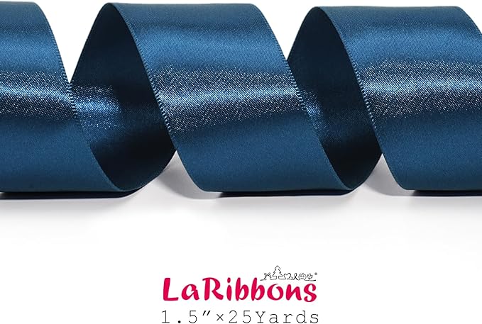 LaRibbons Navy Satin Ribbon 1 1/2 Inch 25 Yards Luxury Double Faced Blue Silk - Image 5