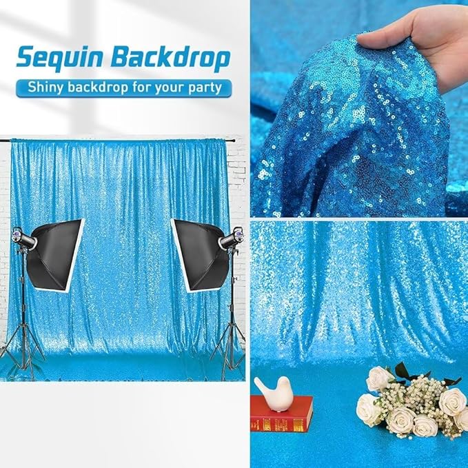 Eternal Beauty Turquoise Sequin Backdrop, 8x10 Ft Glitter Background Curtains - Image 9