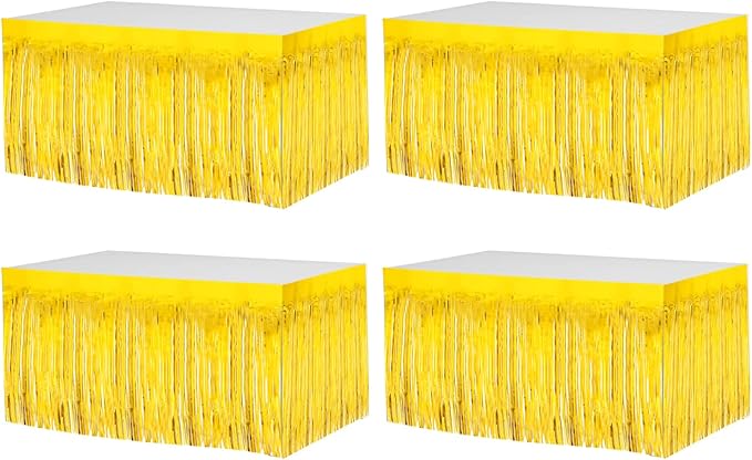 4 Pack 29x108 Inch Metallic Foil Fringe Tinsel Table Skirts by Clayghsen