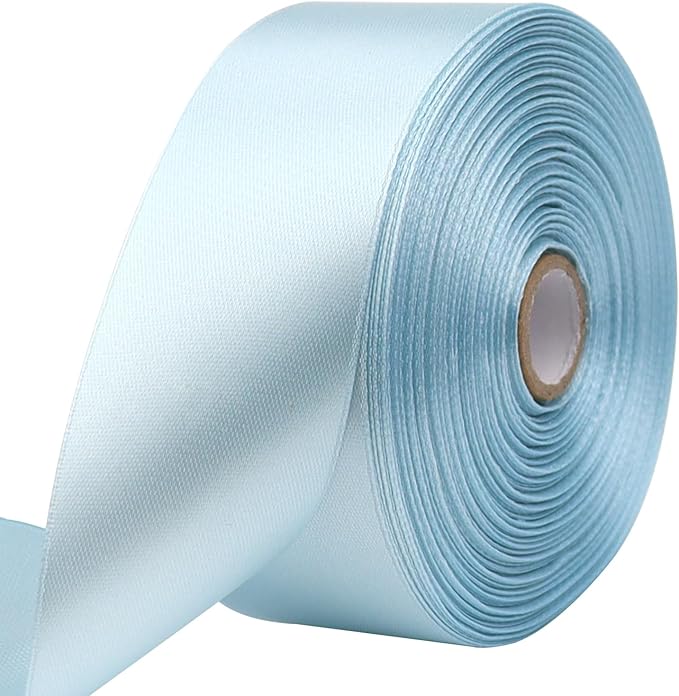 Sky Blue Solid Satin Ribbon 1-1/2 Inch 50 Yards Solid Polyester Fabric Ribbon by Riunbb
