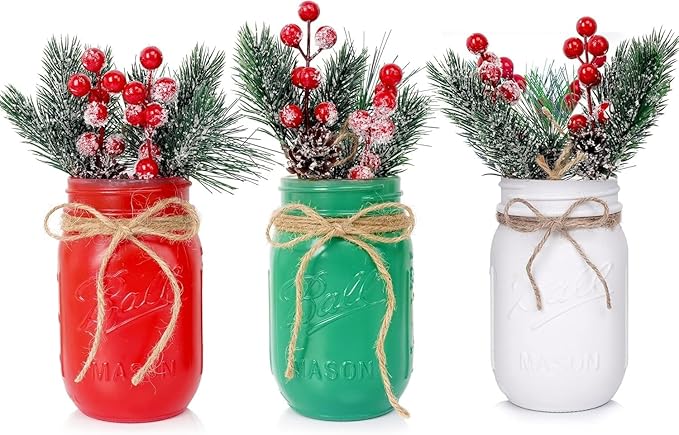 CNVOILA Christmas Centerpiece 3PC Set: Mason Jars, Table Decorations, Home & by CNVOILA