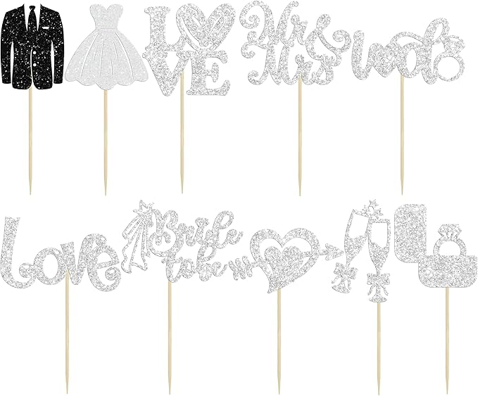 Ephlyn 30Pcs Bride to be Cupcake Toppers Glitter Diamond Ring Love I Do Cupcake - Image 4