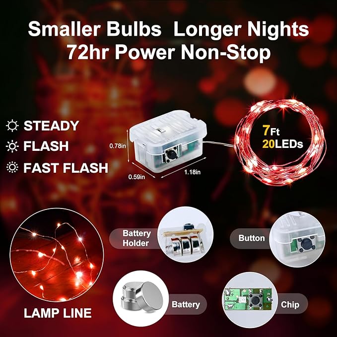 Aogist 50 Pack Fairy Lights 3 Modes 7ft 20 LED Waterproof, Battery Operated - Image 2