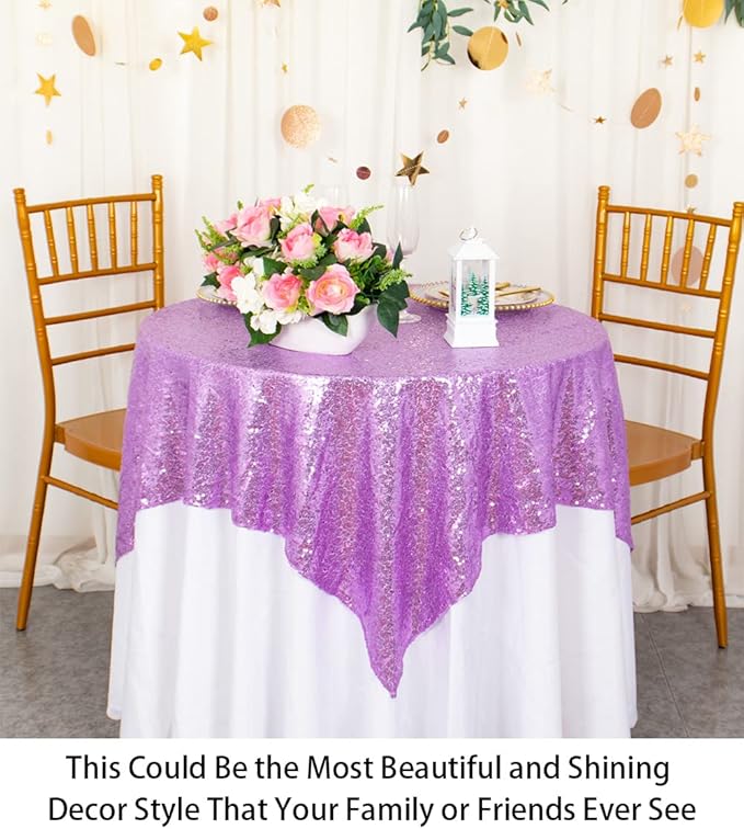 ShinyBeauty Sequin Tablecloth Square 54x54-Inch Lavender Table Cloths - Image 5