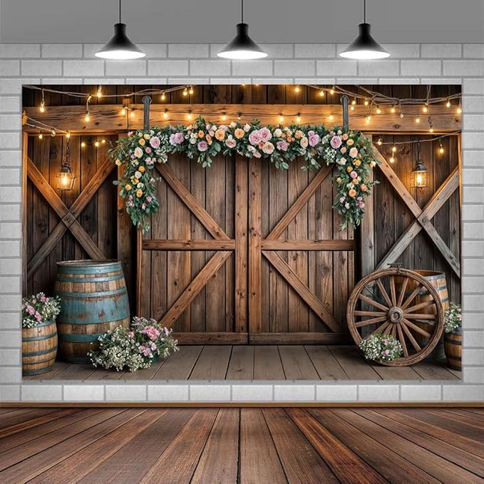 9x6ft Country Wedding Photography Backdrop Rustic Barn Door Photography by Mtsxfy