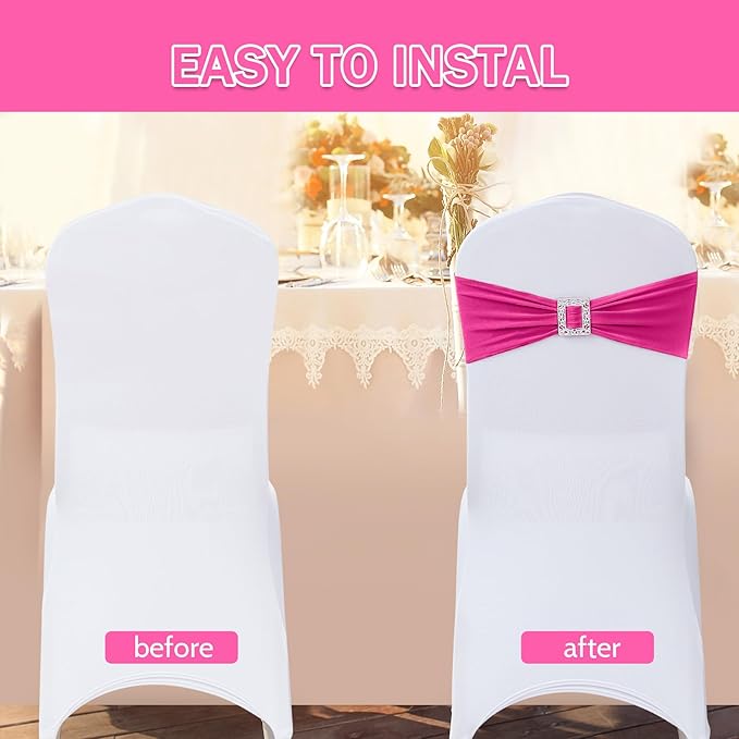 Joccun 120 PCS Spandex Chair Sashes Bows Stretch Chair Cover Band - Image 4