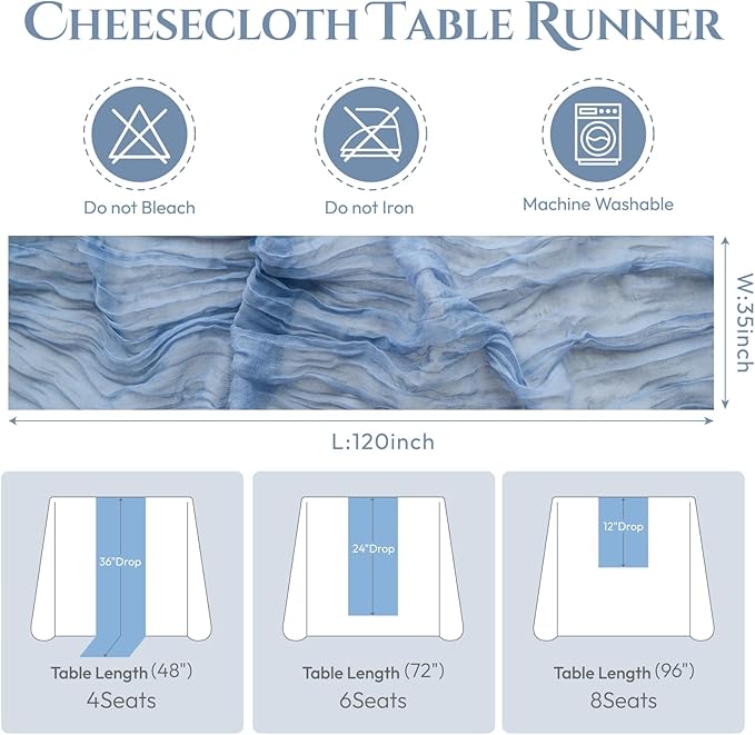 Sioloc 5 Pack Dusty Blue Cheesecloth Table Runner Fall Autumn Decor - Image 6
