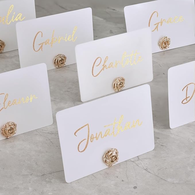 UNIQOOO 12Pcs Decorative Rose Floral Place Card Holders Bulk, Luxury Gold Metal - Image 8