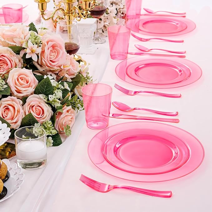 WDF 180 Pieces Pink Plastic Silverware Disposable - Image 5