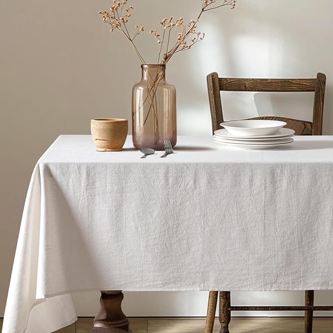 MIULEE White Linen Cotton Blend Tablecloth Rectangle, Luxury Waterproof Stain by MIULEE