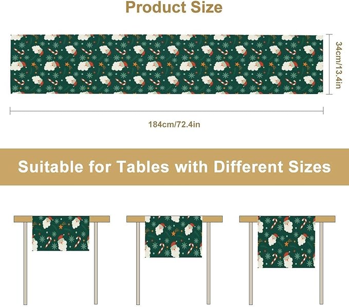 Christmas Table Runner, Seasonal Winter Xmas Holiday Green Table Cloth Kitchen - Image 7