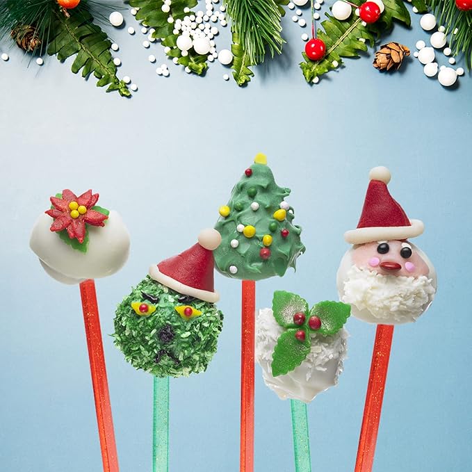 100-PCS Christmas Green and Red Glitter Plastic Swizzle Sticks, Crystal Cake - Image 2