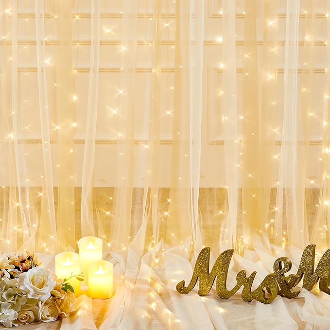 10ft x 10ft Champagne Sheer Tulle Backdrop Curtains - Image 5