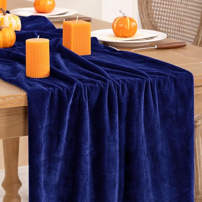 Royal Blue Velvet Table Runner Fall Thanksgiving Table Runner 20 x 120 Inch by DeZerlor