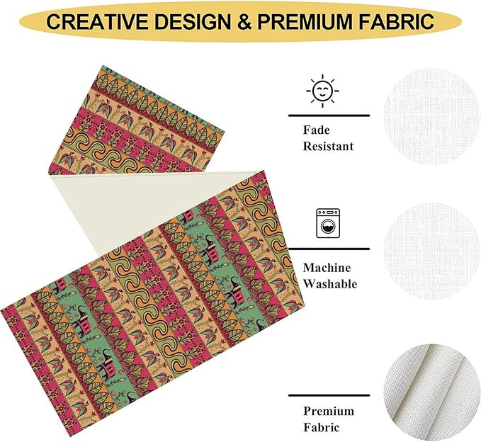 Boho Table Runner, Indian Bohemian Elephant Mandala Paisley Floral Hippie Art - Image 4