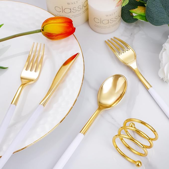 I00000 300 Pcs Gold Plastic Silverware - Image 4