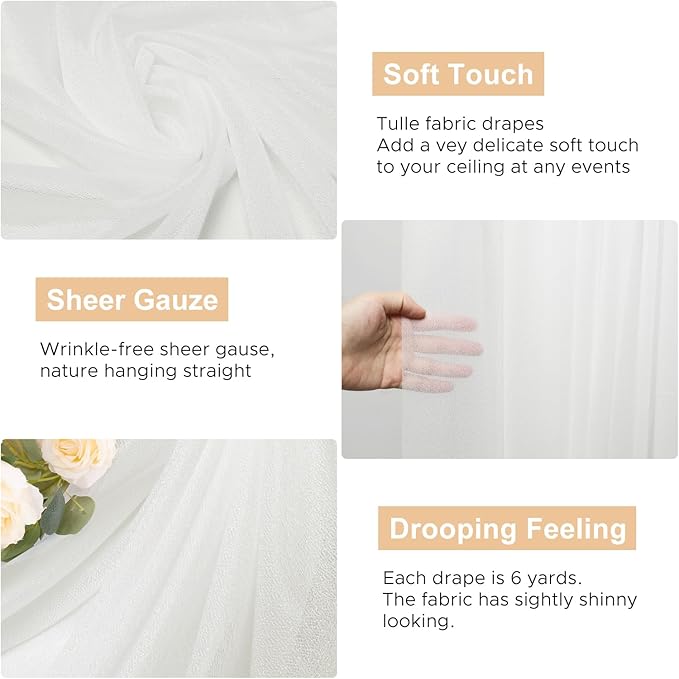 Wokceer Ivory Wedding Arch Draping Fabric Backdrop 4 Panels 28.7" X 20FT Sheer - Image 2