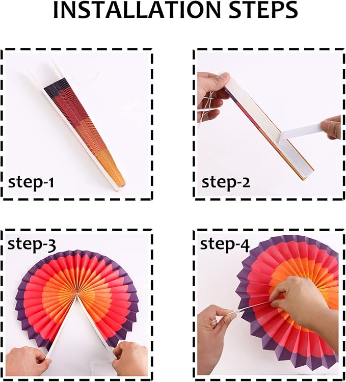 SUNBEAUTY Pack of 6 Hanging Paper Fans Party Carnival Circus Round Pattern - Image 7