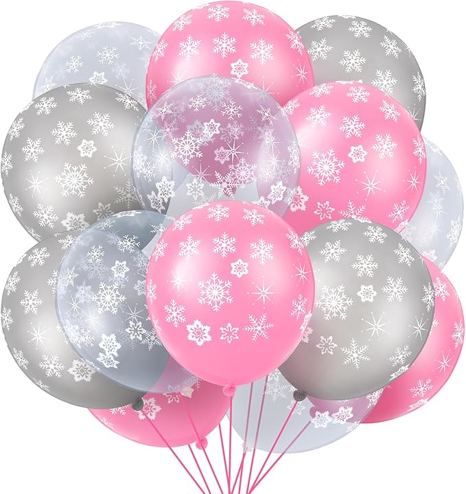 Skylety 40 Pieces Snowflake Balloons Bulk Winter Transparent Snowflake Latex by Skylety