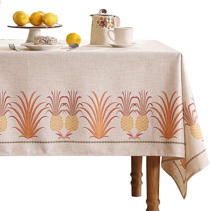 patdrea Designer Square Tablecloth, Pineapple Pattern Linen Tropical Style by Welcometopatdrea