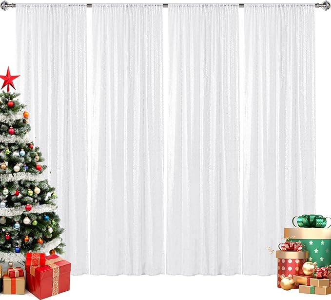 Sugargirl White Sequin Backdrop Curtain 4 Panels 2FTx8FT Glitter White by Sugargirl