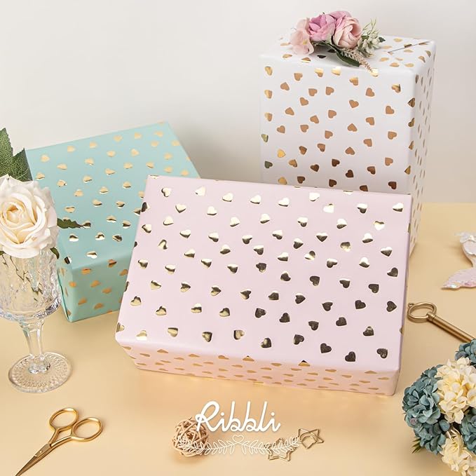 Ribbli Birthday Wrapping Paper Heart Foil Mini Roll Gift Wrap - Image 4