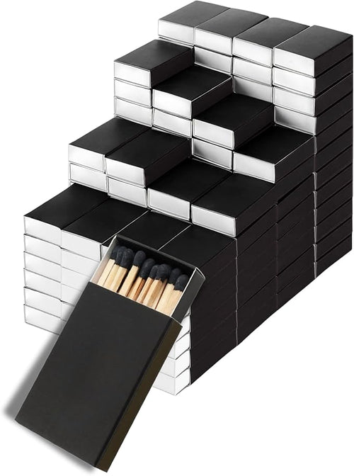 100 Boxes Blank Black Wooden Matches | Strike on Box Matchboxes Traditional by Winecraft