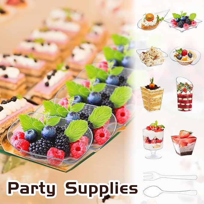 Tessco for you 160 Pcs Mini Appetizer Plates Dessert Cups Spoons Forks Set - Image 6