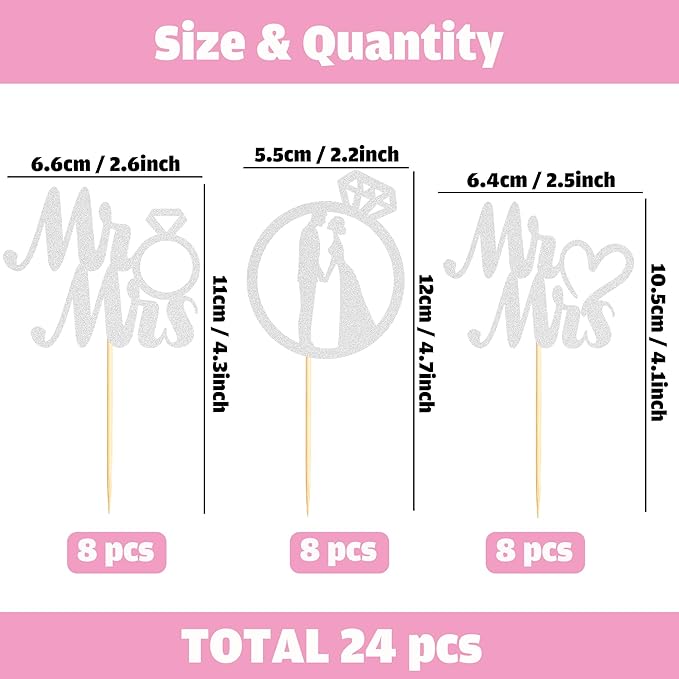 Sotpot 24PCS Miss to Mrs Cupcake Toppers - Image 2