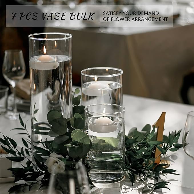 7Pcs Glass Cylinder Vase for Centerpieces 10 Inch Tall Clear Glass Flower Vase - Image 5